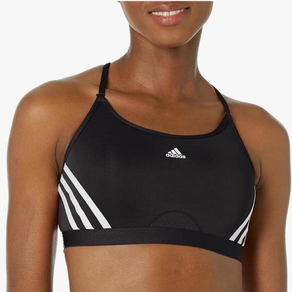 Adidas Womens Light Support 3 Stripe Sports Bra Size 2X Color Black/ White, bra - Picture 3 of 12